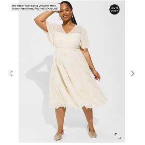 Torrid Midi Mesh Flutter Sleeve Dress Pristine Starburst Wedding Bridal Midi 2X